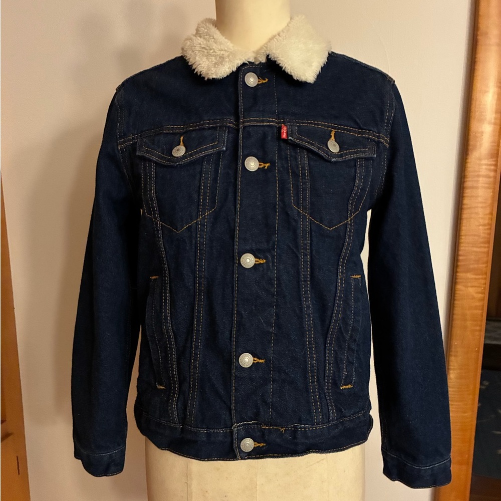 Levi's Sherpa Lined Kids Jacket Trucker Dark Wash Western Cowboy Rodeo